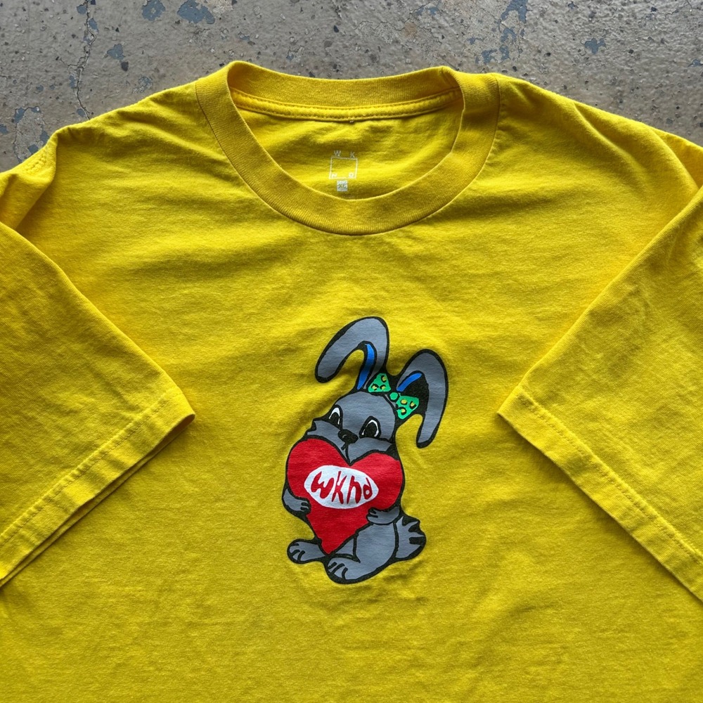 WKND Skateboards Bunny Heart Graphic T-Shirt Mens XL Yellow Short Sleeve Tee